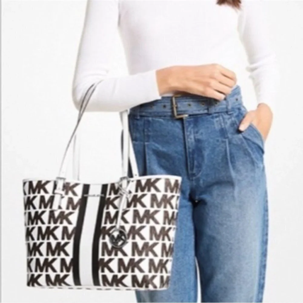Michael Kors Large Logo Carryall Tote Signature MK Stripe NWT